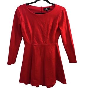 Lulu’s Forever Chic Red Long Sleeve Skater Dress - Medium